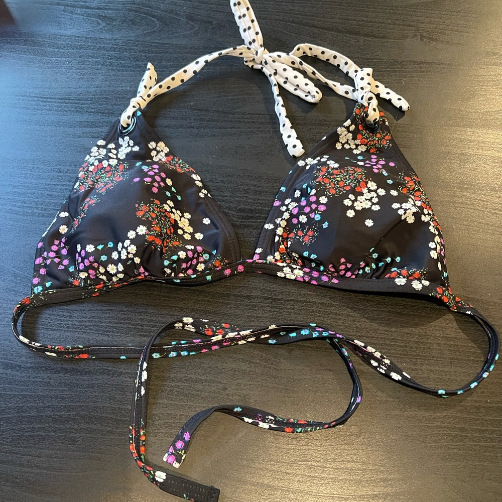 Black flower string bikini top